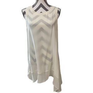 Eileen Fisher 100% Silk Tunic Top S/P Cream Ivory Asymmetric Sleeveless Shell